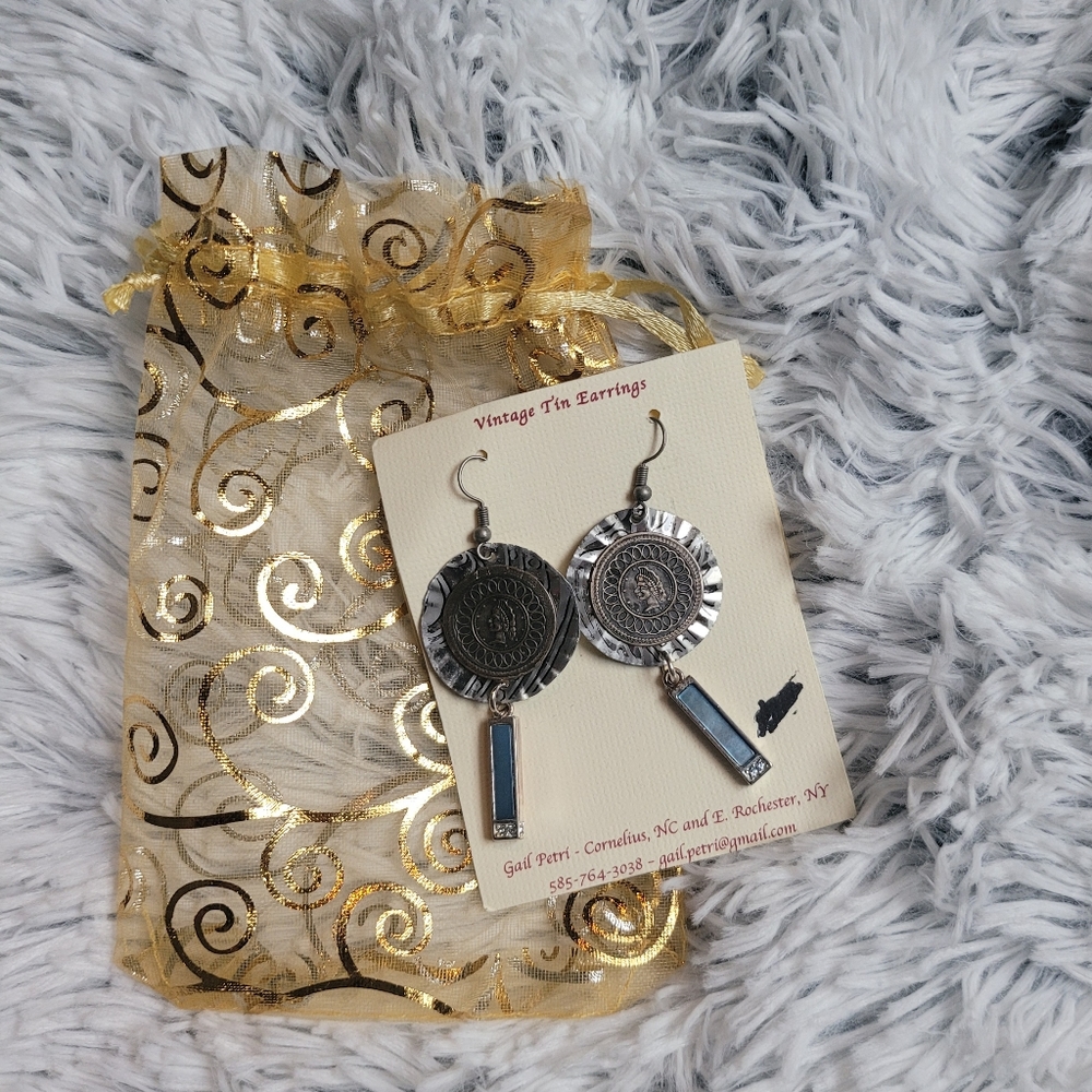 Vintage artisan tin earrings